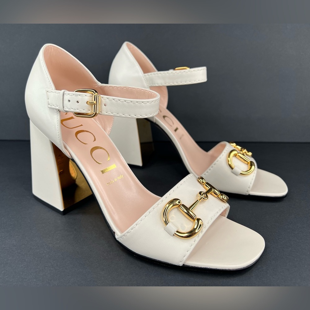 GUCCI BABY BUCKLE HORSEBIT MYSTIC WHITE ANKLE STRAP LOGO SANDALS SIZE EU 41